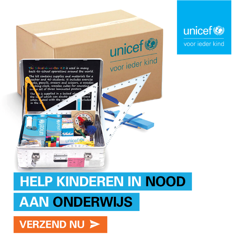 UNICEFnl's tweet photo. In een wereld vol slecht nieuws, is er ook goed nieuws. Jij! Verzend een pakje met hulp en help een kind in nood. Voor nu én morgen. 📦💙