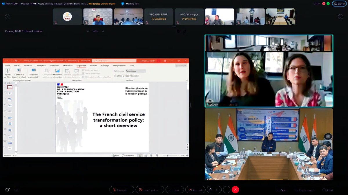 DARPG_GoI's tweet photo. Insightful presentation by Ms. Pauline Martin, Dy. Head, &amp; Ms. Sandra Senichault, International Project Manager, showcasing Administrative Reforms in France. Their emphasis on the transformative policy in the French Civil Service reflects a commitment to innovation &amp; efficiency. https://t.co/ckRVEZ5MUU