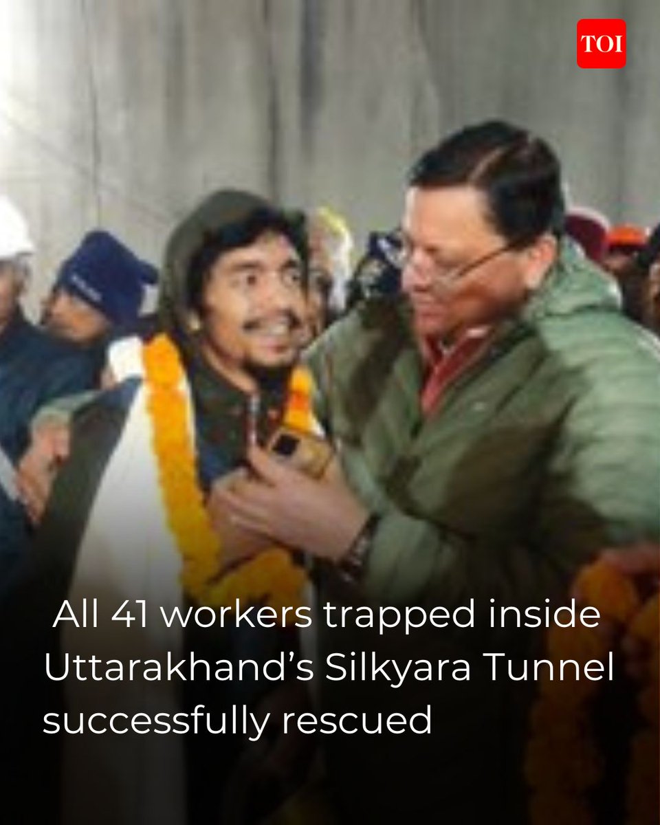 timesofindia's tweet photo. #UttarakhandTunnelRescue | All 41 workers trapped inside the #SilkyaraTunnel in Uttarakhand since November 12 successfully rescued

Follow LIVE updates here: https://t.co/NnSCAmRtvb