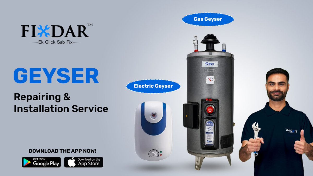 FixDar's tweet photo. Get Geyser repair &amp; installation service with warranty at your doorstep.
Download FixDar App Now &amp; Avail Over 30 Home Maintenance Services.
#geyser #geyserrepair #winter #geyserinstallation #geyserservice #karachi https://t.co/INthRL7bGL