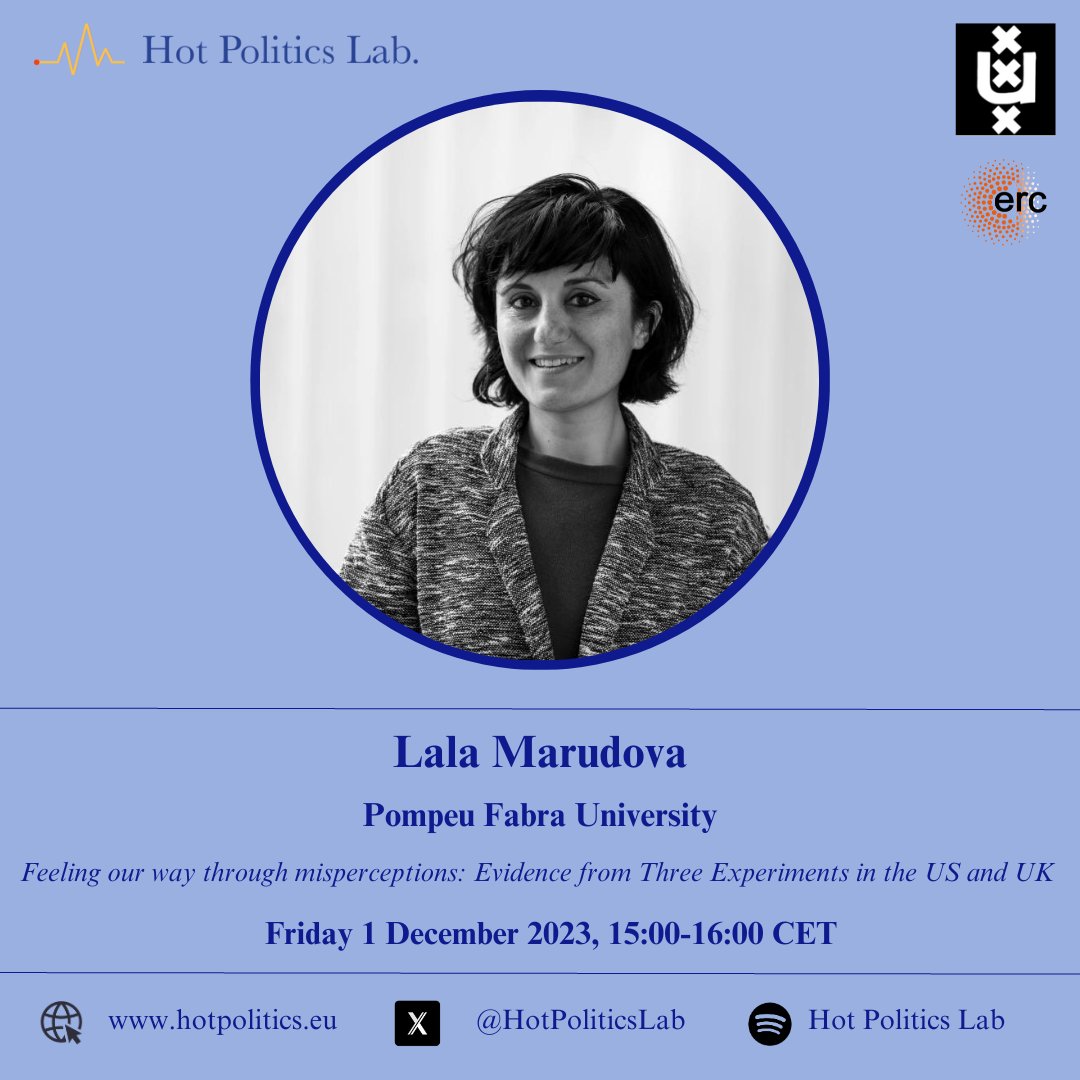 This Friday (1.12), we're back in the #HotPoliticsLab, with a presentation by @LalaHMur. She will give a talk about feeling our way through misperceptions. We hope to see many of you in the lab (REC-B9.22) or online via this link: teams.microsoft.com/dl/launcher/la…