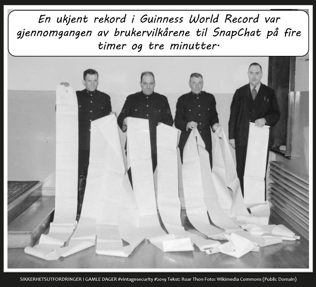 Secdefence's tweet photo. Verdensrekorden sier ingenting om noen forstod brukervilkårene!

#vintagesecurity #infosec #sikkerhet #personvern #samtykke #some #humor #ironi https://t.co/8hzJowC440