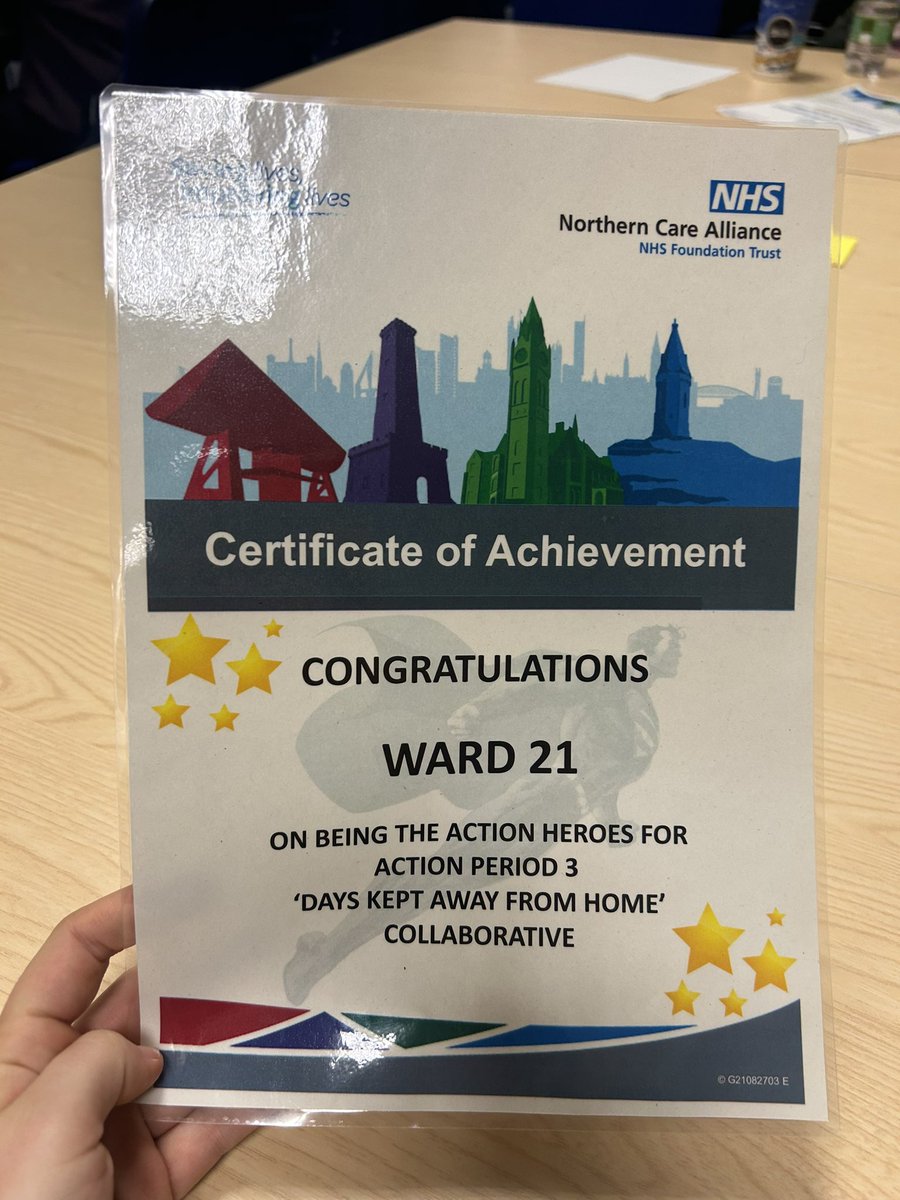 Ward 21 Stroke Female Rehab ward at the Days Kept Away From Home event today, awarded with an “action hero” certificate for our contributions to the collaborative @BuryCO_NHS @NCAlliance_NHS @GMNISDN