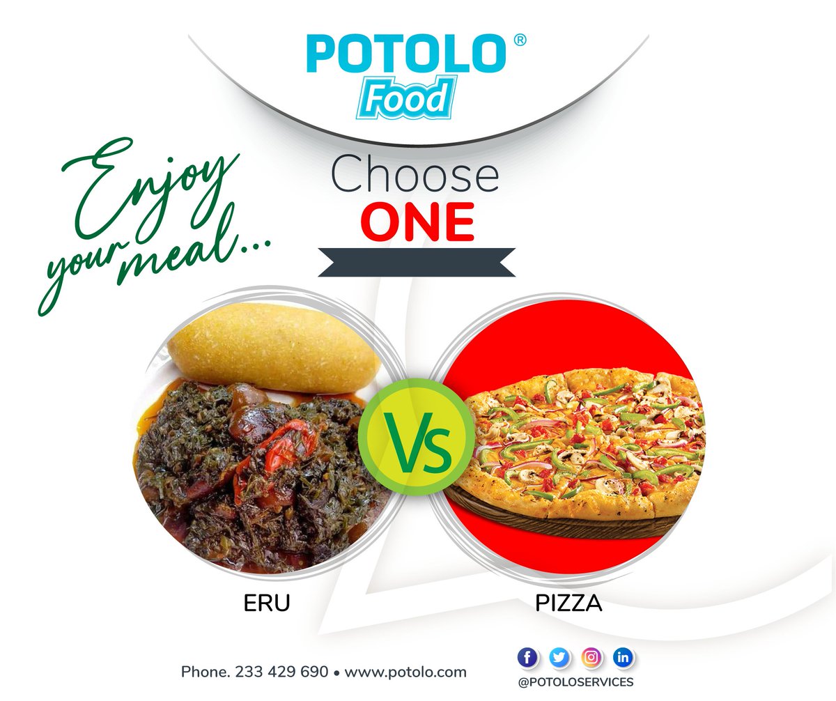 POTOLOSERVICES's tweet photo. ERU vs PIZZA
Which do you prefer?
Reply with your answers. The person with the most interactions on their reply gets a free meal on Potolo🥳🥳
https://t.co/8NTCu5Pkxt
*Valid for 28/11/2023
#marketplace
#Potolo
#freemeal https://t.co/kNnwuHYh3a
