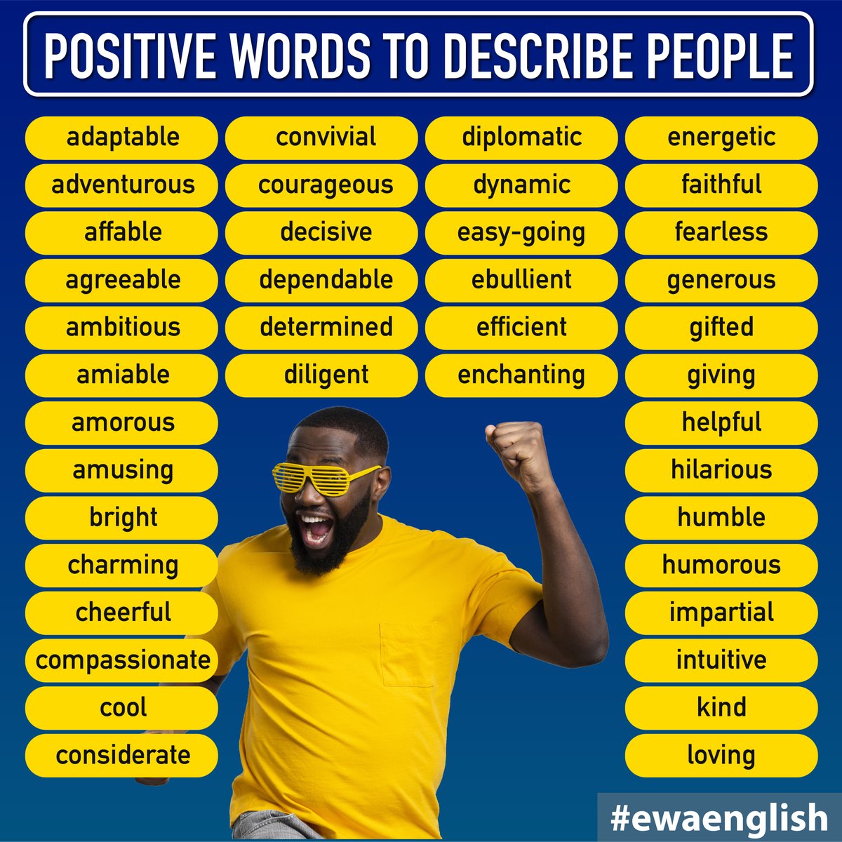 ewa_app's tweet image. How to describe a person in English 🤩 #adjectives #advancedenglish #ielts