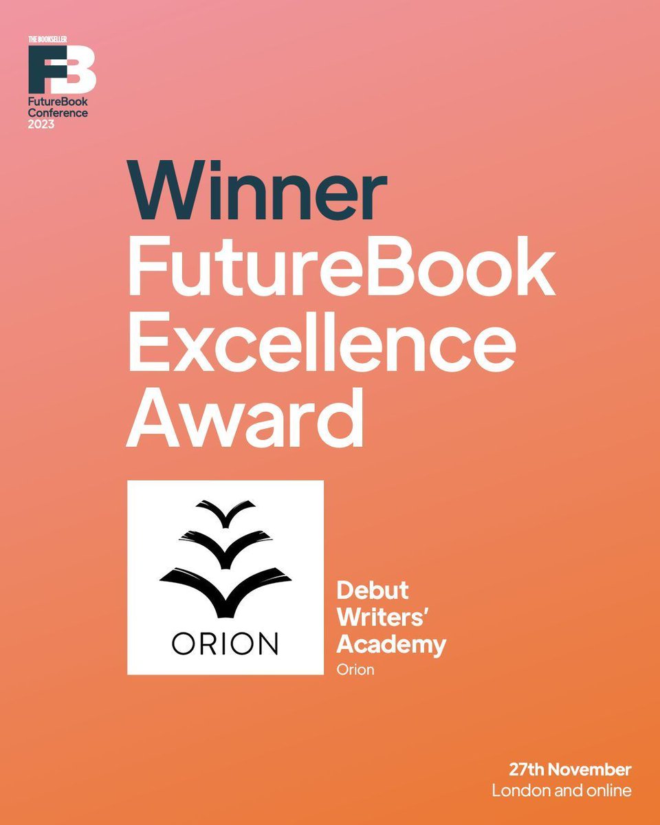 SO pleased to see that the incredible work our colleagues have put in has won TWO #FutureBook23 awards. Big shout out to @katierpacker on her Future Leader of the Year win and to the @orionbooks team on winning the Excellence Award for their Debut Writers' Academy! 🥳