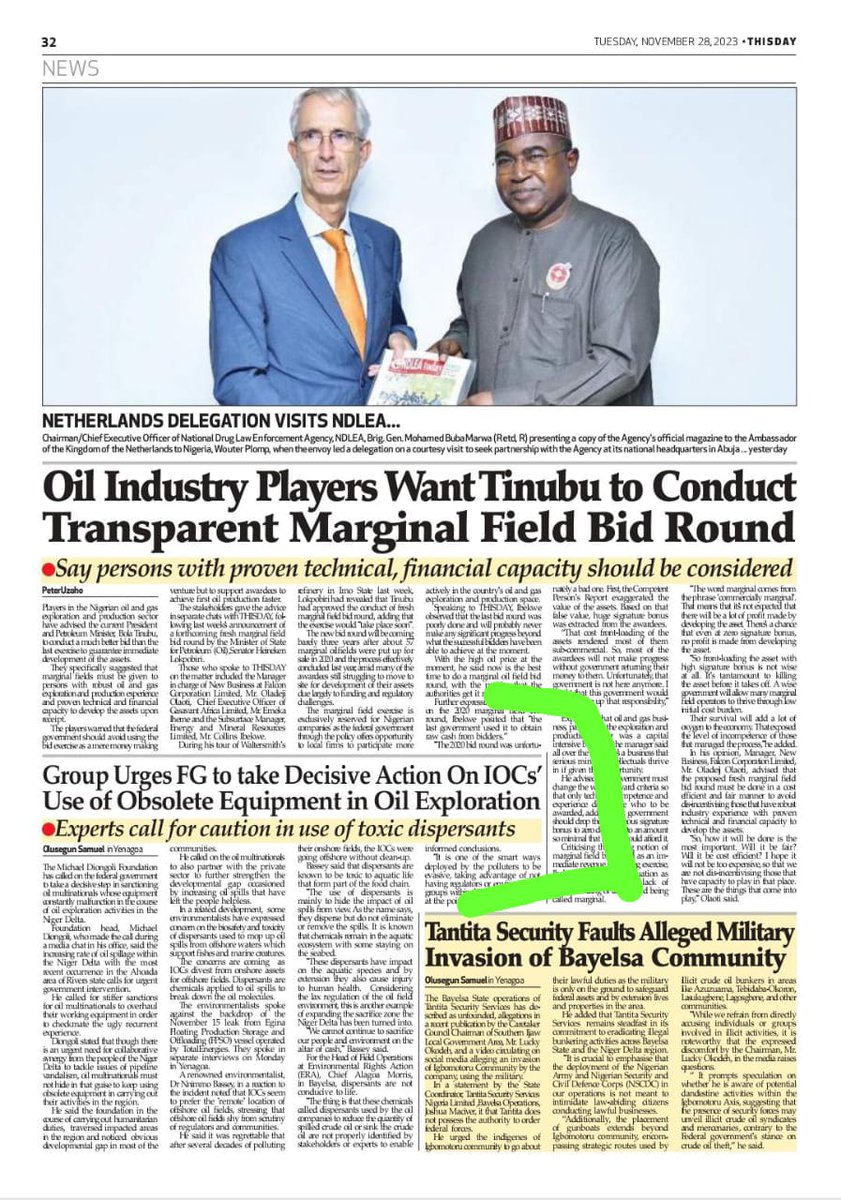 MDionFoundation's tweet photo. As featured on @thisdayliveofficial

The Michael Diongoli Foundation has called on the federal government to take a decisive step in sanctioning oil multinationals whose equipment constantly malfunction in the course of oil exploration activities in the Niger Delta. https://t.co/eAOTeOZECC