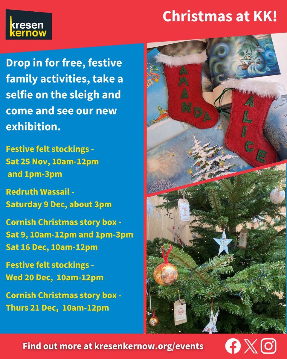 kresenkernow's tweet photo. Why not get in the festive mood with some Christmas crafts here at KK this December? 🎨✂
All activities are free, for all ages and drop in, there’s no need to book.
#familycrafts #familyfun @discoverredruth #nadelik #whatsoncornwall #cornwall365 #kidsinmuseums https://t.co/F6jXgxSzL7
