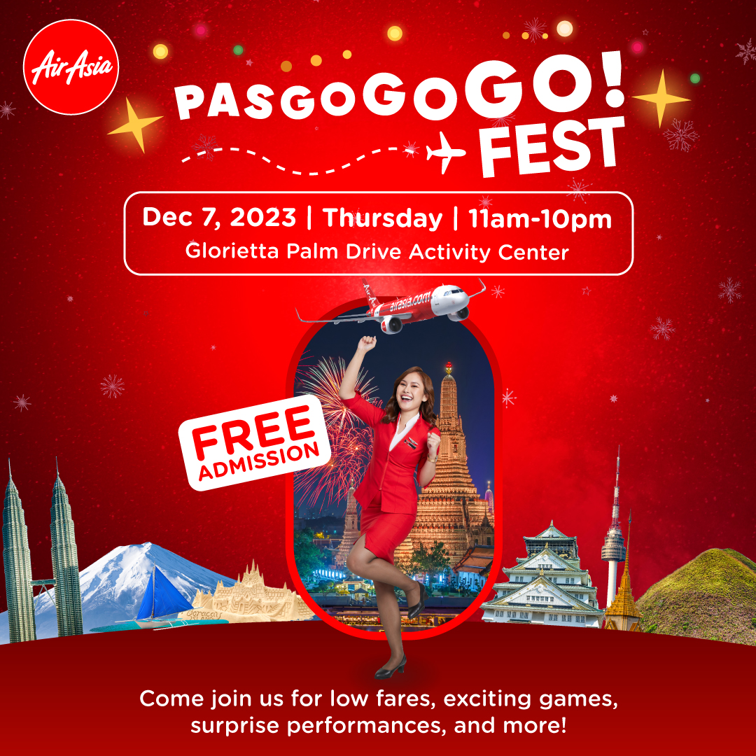 Come and join the fun at the 𝐀𝐢𝐫𝐀𝐬𝐢𝐚 𝐏𝐚𝐬𝐆𝐎𝐆𝐎𝐆𝐎 𝐅𝐞𝐬𝐭🎉 and let's kick-off the holidays with exciting games, fun activities, and lots of freebies from AirAsia and our partners! Join the event page for more details! 📲 air.asia/cPYzJ #AirAsiaPasGOGOGO
