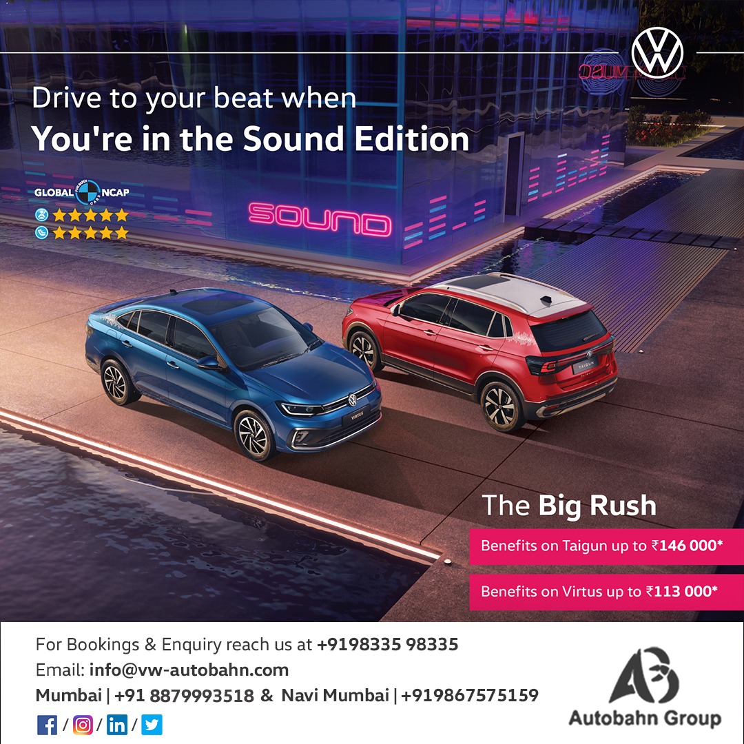 vw_autobahn's tweet photo. Introducing Taigun Sound Edition and Virtus Sound Edition.
Designed for an ideal music experience on the go, the Sound Edition is everything a music lover and driving enthusiast craves.

1. Benefits on Taigun up to Rs.1,46,000*
2. Benefits on Virtus up to Rs.1,13,000* https://t.co/O9CVjPyNWg