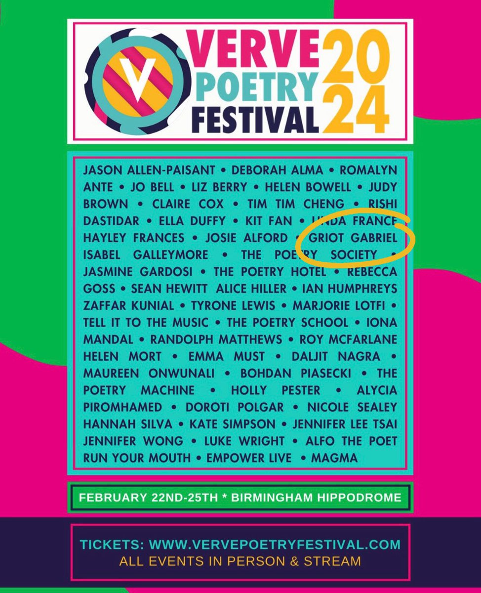 Excited to announce I’ll be performing poetry at @VervePoetryFest 

A weekend of uninterrupted poetry, with a stella line up of poets.. I can’t wait! 

Glory and honour to the Most High ❤️