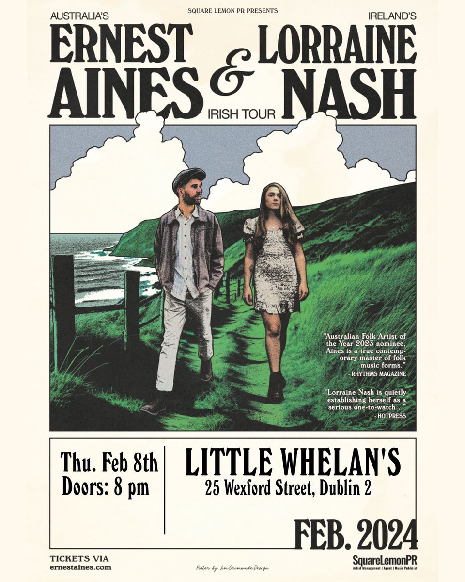 THIS THURSDAY Australia’s award winning singer songwriter @ErnestAines & Ireland’s seriously talented @lorrainemnash are set to play Little Whelan's, Dublin on 8th Feb whelanslive.com/event/ernest-a… @clarecremin