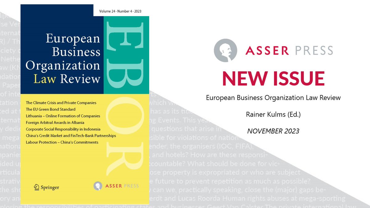 📣 #NewIssue of the European Business Organization Law Review (#EBOR) is out now! 8 articles (3 #OpenAccess) including an analysis of the EU Green Bond Standard, corporate social responsibility (#CSR) in Indonesia, and more. Read here: link.springer.com/journal/40804/… @AKayiklik