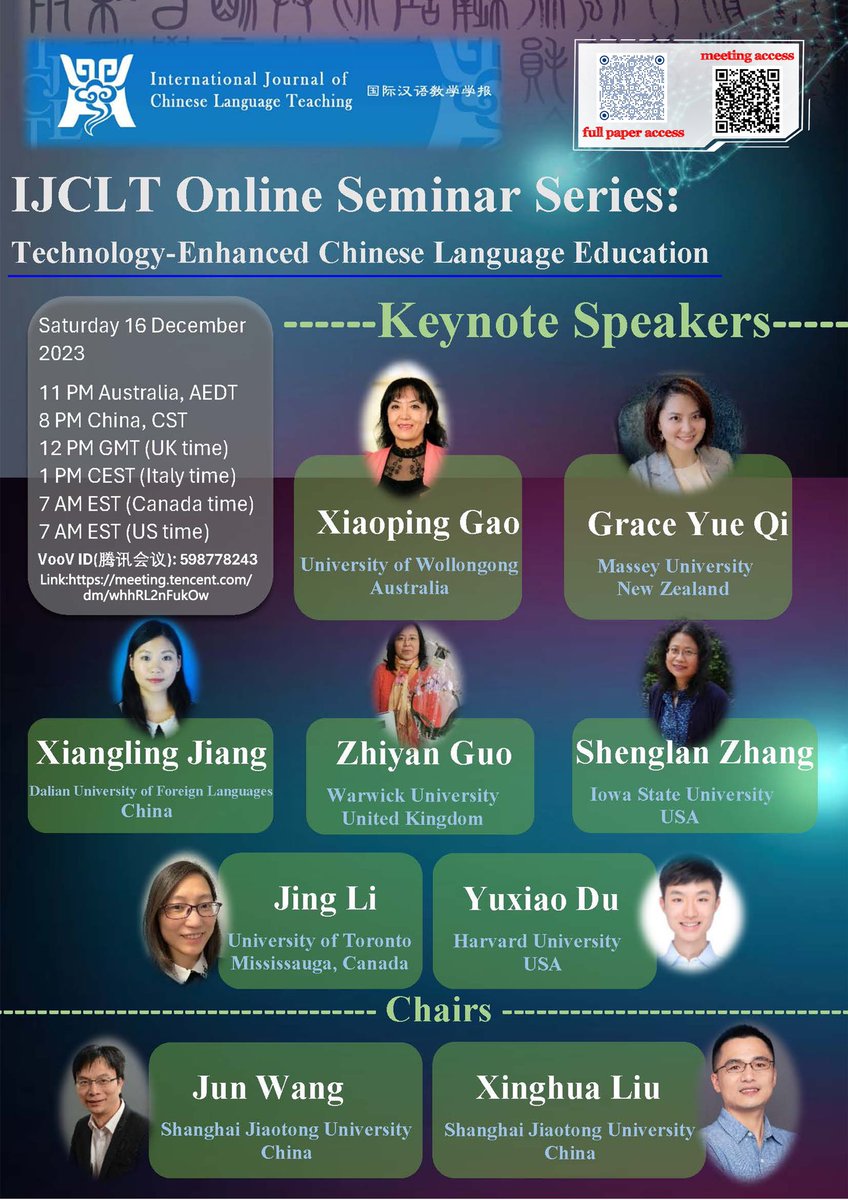 Welcome to join our international online seminar spanning six time zones🌎, providing insights from dawn🌅to midnight🌠.
Explore the special issue I edited—feel free to download all full papers. 📝 
🎉Congratulations to all contributors!