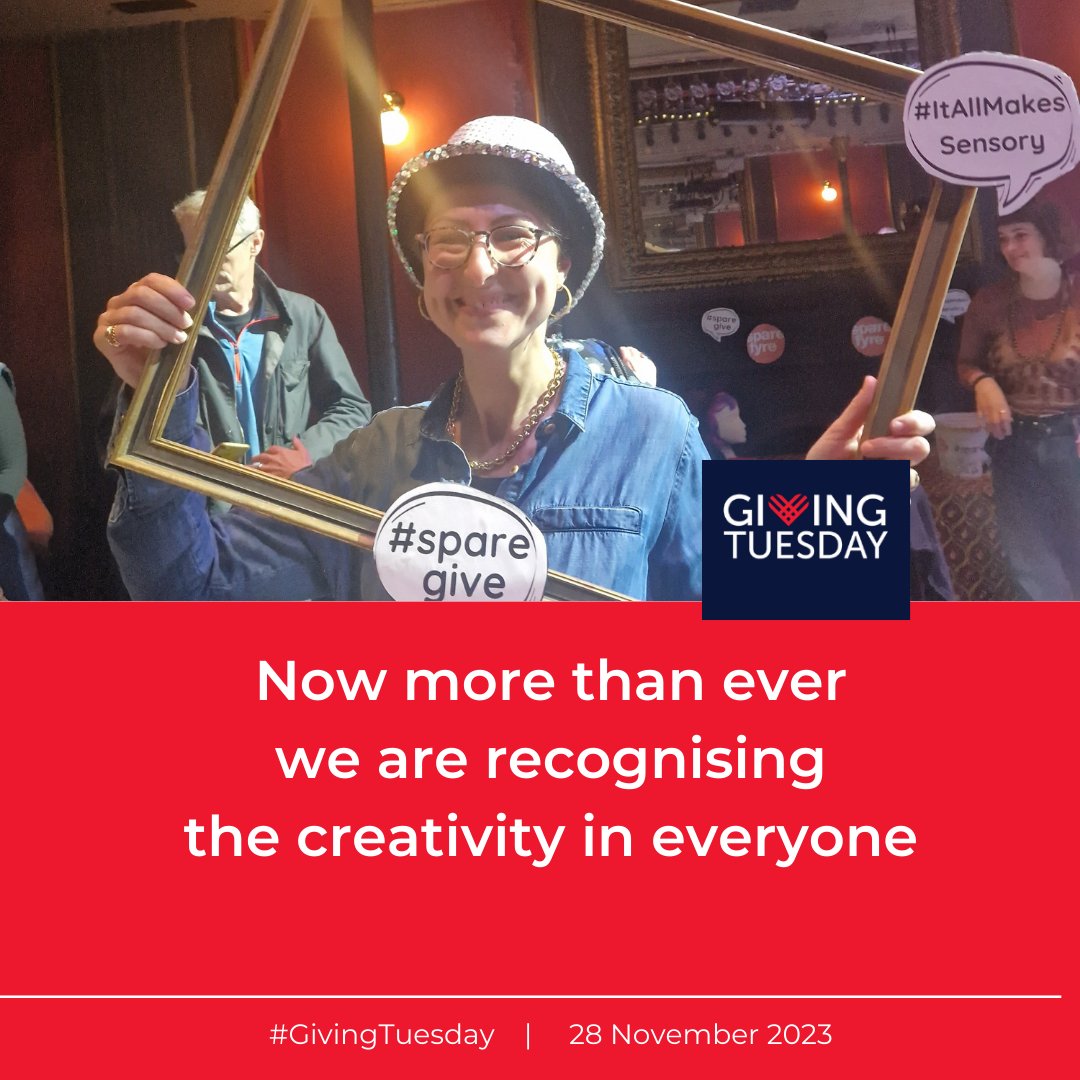 Here's me in a sparkly hat feeling delighted <a href="/spare_tyre/">Spare Tyre</a>'s show. If you can, make a donation this #GivingTuesday to support our work in 2024, including co-creating sensory shows for people with #dementia donate.biggive.org/donate/a056900…