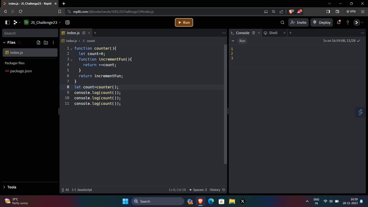 srikanth2717's tweet photo. Here's the #day23challenge of #30daysofjavascript with
@scaler_official
#scalerDiscord #ScalerTopic https://t.co/f7hOBhwDdW