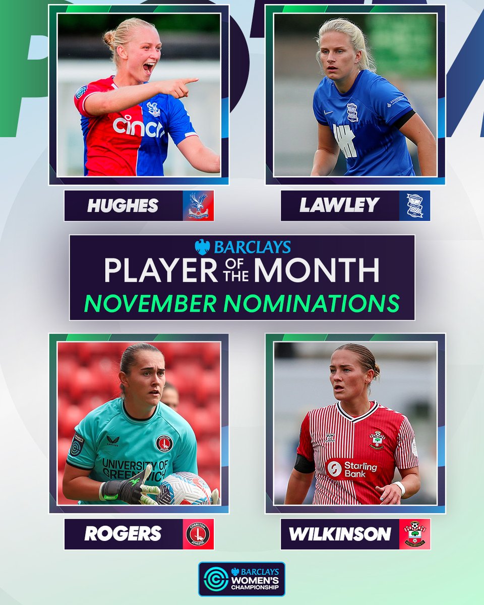 There is still time to vote for the #BarclaysWC Player of the Month! 🌟 @elise__hughes 🌟 @gemma_lawley 🌟 @sianrogers3 🌟 @katiewilko10 Vote now: the-fa.com/w882XM