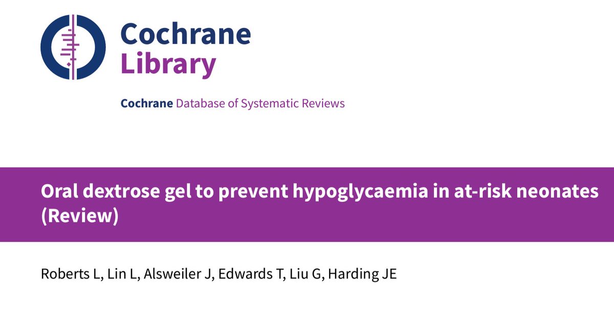 Oral dextrose gel reduces the risk of hypoglycemia (HG) and probably reduces the risk of receipt of treatment for HG, but probably makes little or no difference to the risk of receipt of intravenous treatment for HG. (Evidence from 2548 infants) Link: cochranelibrary.com/cdsr/doi/10.10…