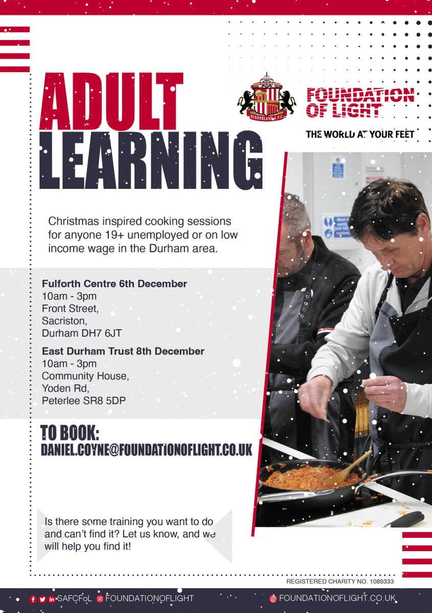 The @FoundationofLight are holding a #Christmas  #Cookery session our Arts Café on Friday 8th December. Along with cooking their will be fun, games and festive cheer! To sign up contact Daniel Coyne on Daniel.Coyne@foundationoflight.co.uk or PM the Trust your contact details.