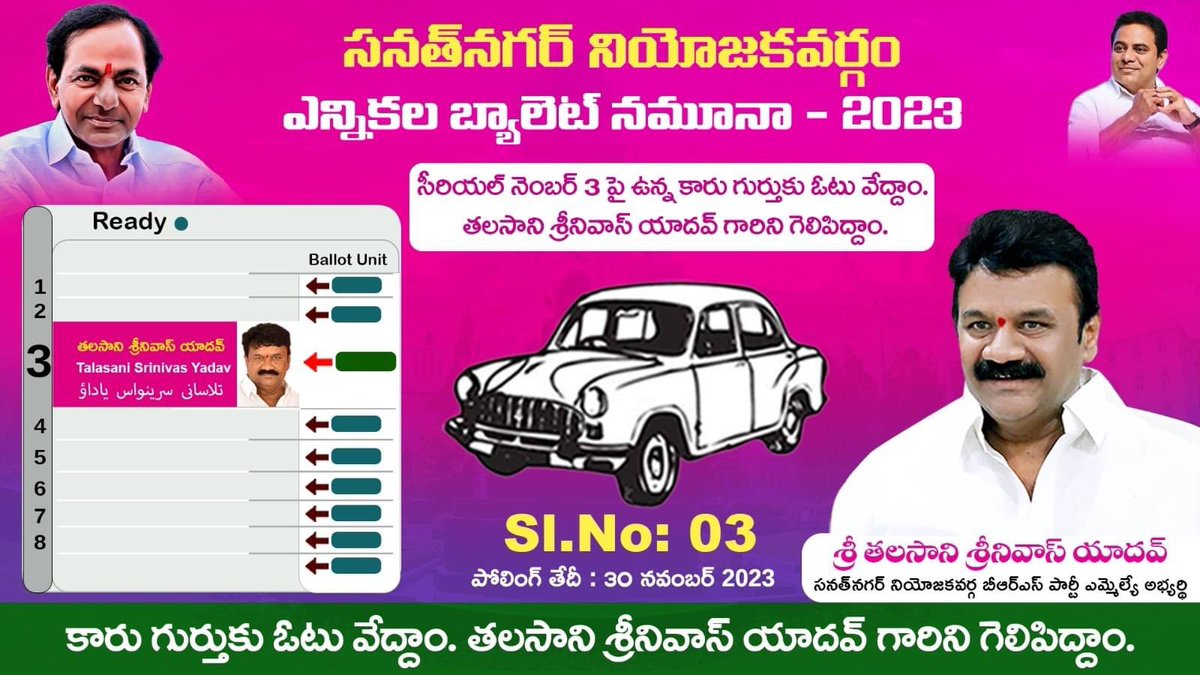 ganireddy's tweet photo. Vote for Talasani Srinivas Yadav 
#TelanganaElections2023 
#KCROnceAgian 
#VoteCAR
#BRSParty
#SanathnagarWithTalasani #SanathnagarWithBRS #TalasaniWithSanathnagar #VoteForCar #VoteForTalasani #VoteForTalasaniSrinivasYadav #BRSParty #BRS #KCROnceAgain
@talasani_sai @YadavTalasani https://t.co/4zSyZrdBJg