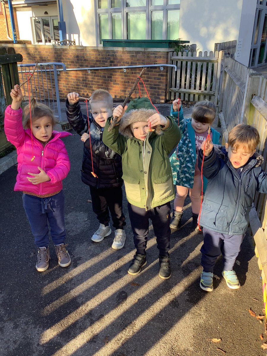 RobsackN's tweet photo. After reading 'Stanley's Stick,' the children were inspired! 🎣 They turned imagination into reality, crafting fishing rods and heading to the pond. 🌿 Unfortunately, the fish weren't fans of bread, so the children are planning to charm them with cheese next time! 🧀 @R_S_Wood https://t.co/70qrgctktZ