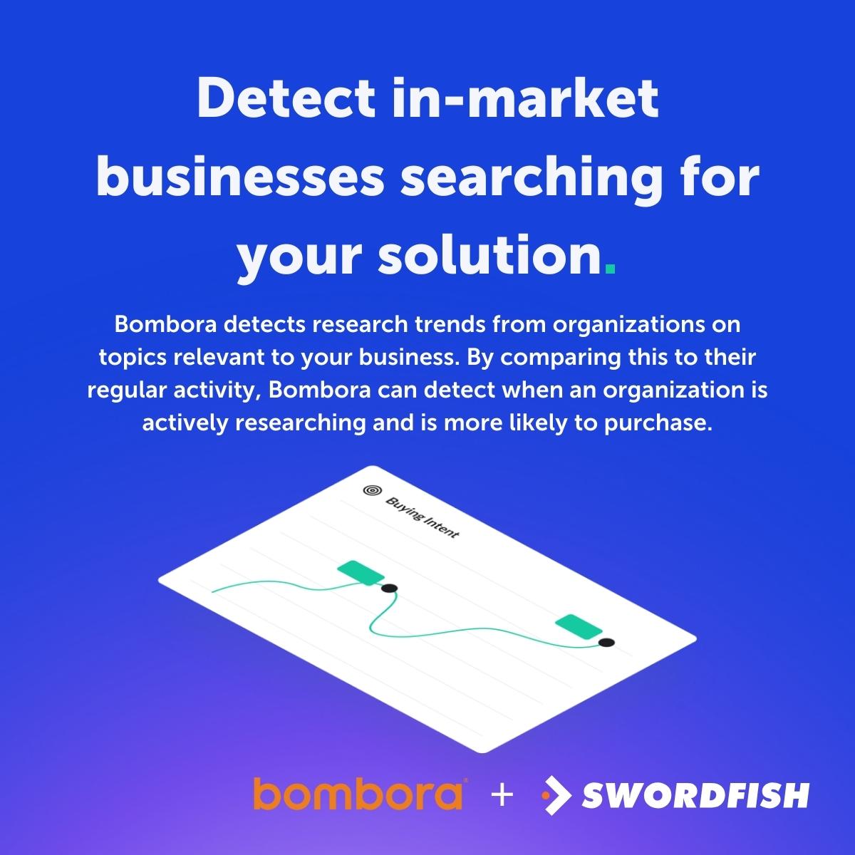 swordfish_ai's tweet photo. Buyer intent data from @bomboradata is now live on https://t.co/usaIvjGcZq. 🎉 Discover market-ready buyers and unlock accurate contact information including exclusive cell phone data.

Unlock free access to Swordfish. 👇

https://t.co/lamF8HPoQm

#sales #salestips https://t.co/P978z0iN3A
