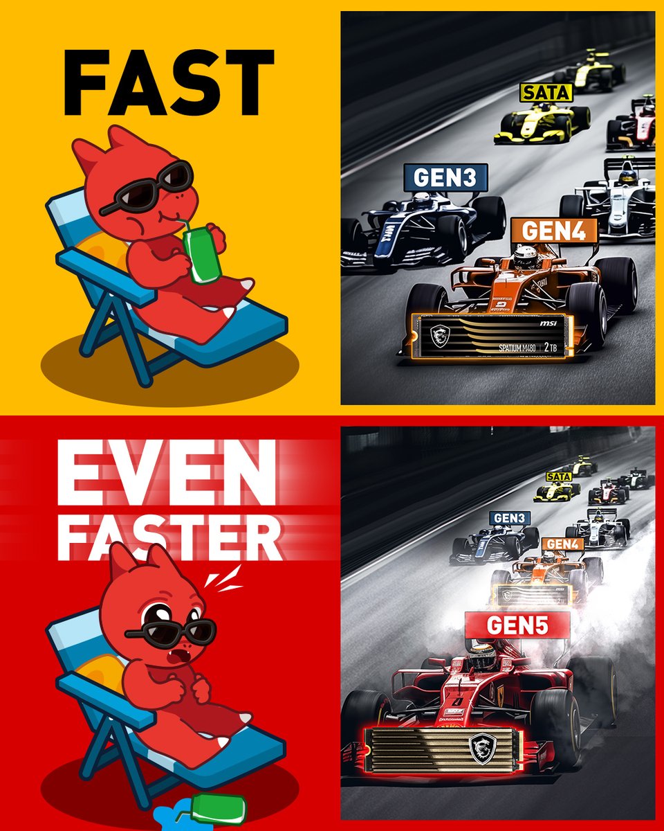 AustraliaMSI's tweet image. Lights out and away we go! Who here&apos;s keen to try out PCIe 5 SSD speeds? 🚦🏎️

#msi #spatium #ssd #pcie5