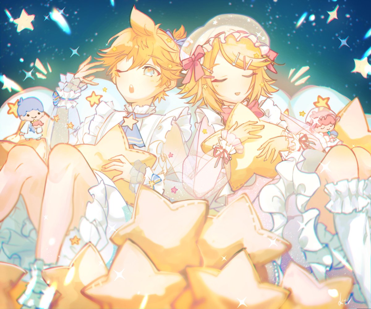 鏡音レン ,鏡音リン ,カイト(ボーカロイド) 「サンリオコラボ鏡音  #prsk_FA」|ktrのイラスト