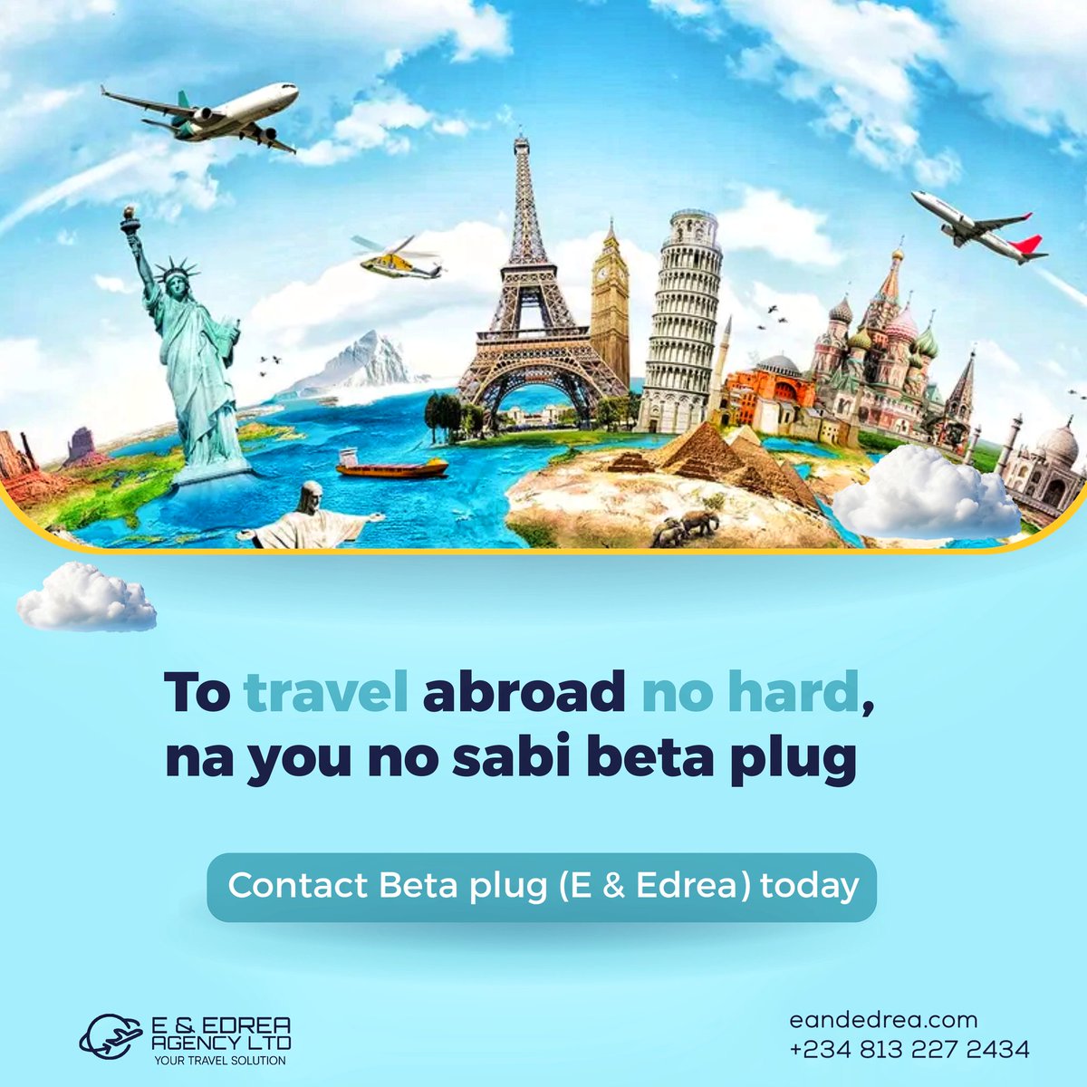 🌍✈️ Unlock Seamless Travel: We're Your Ultimate Connection! 🛫🔌From Passport to Boarding: We're Your Trusted Travel Solution! #TravelPlug
#SeamlessVoyage
#ReliableConnections
#GlobalAdventures
#HassleFreeTravel
#eandedrea
#travelagency