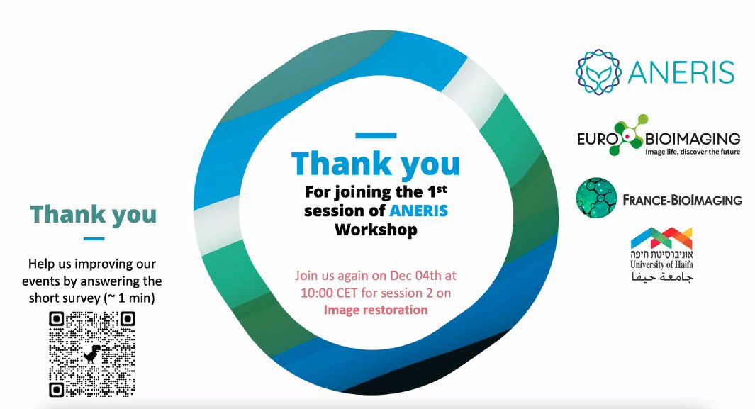 Thank you👏speakers &amp; participants for an excellent 1st session of the <a href="/ANERISproject/">ANERIS</a> AI Basics Workshop. The next session on Image Restoration will take us underwater 🌊with Israel BioImaging &amp; more. 
Hope you can join us on December 4!  eurobioimaging.eu/events/ai-basi…