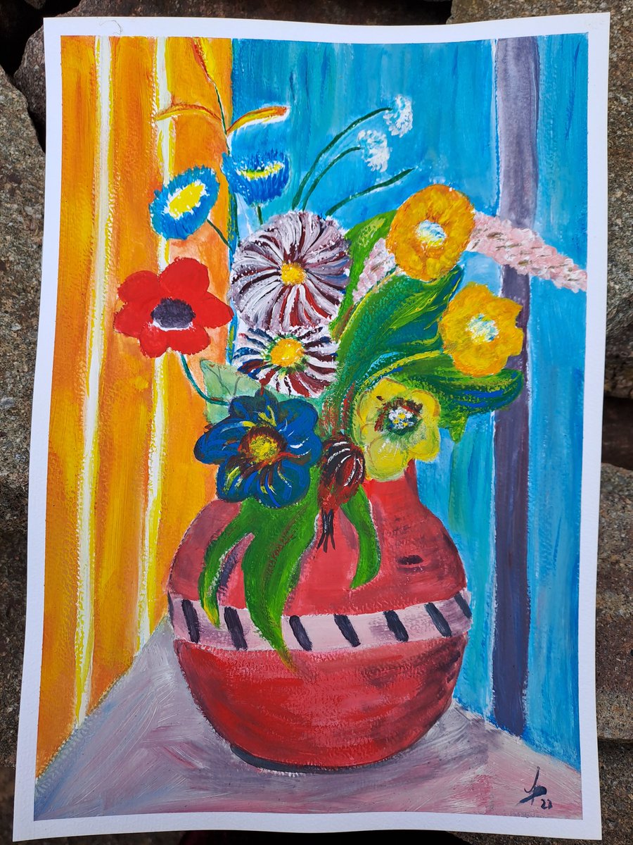 Hab mir einige Blumensträuße von #HenriMatisse angesehen. #fauvismus dies ist mein vorläufiges Ergebnis welches ich dazu gemalt habe. #kleineKunstklasse