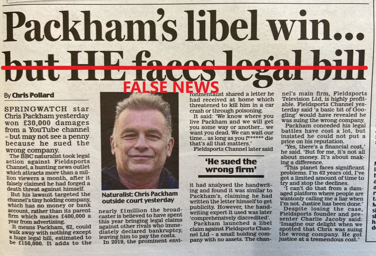 Daily Mail publishes apology to @ChrisGPackham for inaccurate reporting of Chris's libel win against Fieldsports Channel Ltd ⚖️ Details in blog ⬇️⬇️ raptorpersecutionuk.org/2023/11/28/dai…