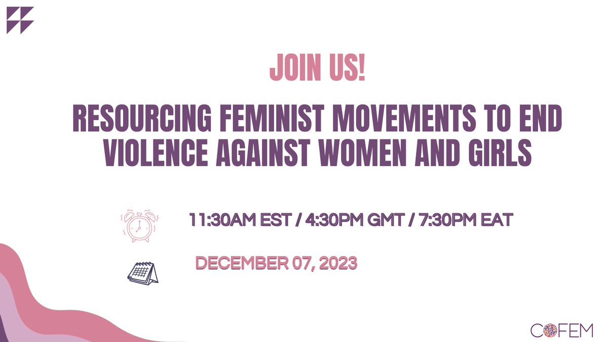 Join us, along with speakers from different funding entities, as we talk about the value-add of feminist movements, the challenges they face, and the resources they need. Register here to join in: us02web.zoom.us/meeting/regist… 🗓️ December 07 🕰️ 11: 30am EST/4:30pm GMT/ 7:30pm EAT