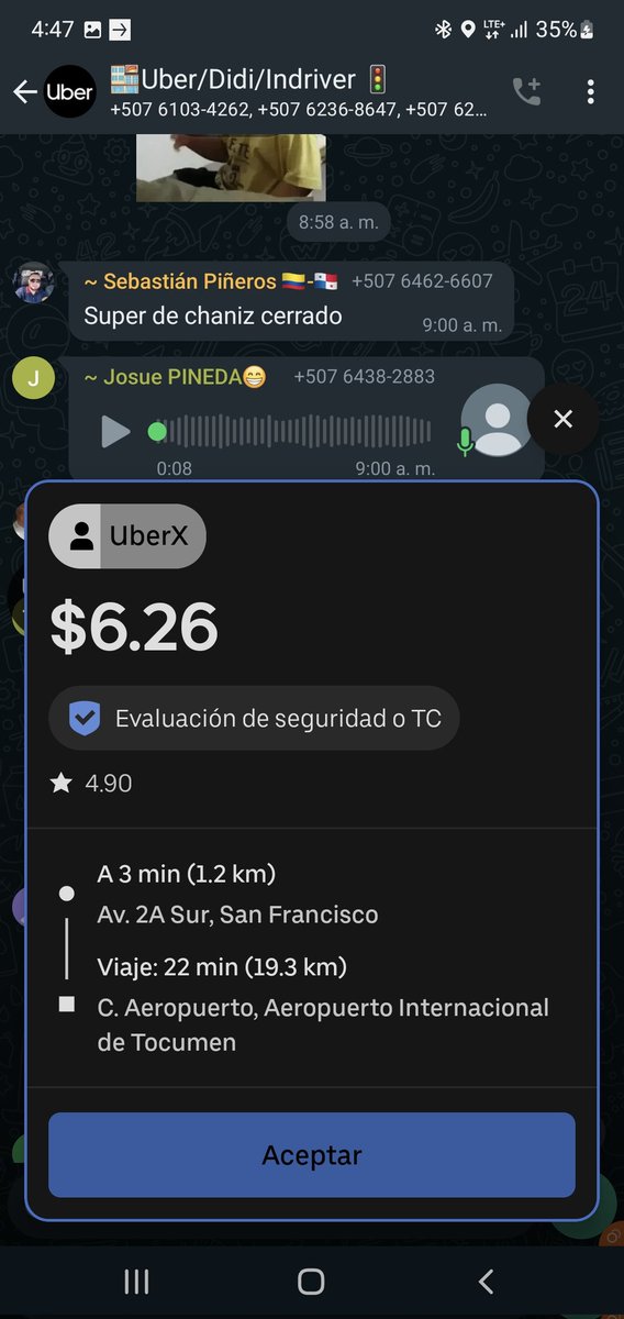 Fercho_aum's tweet photo. @Uber_Support @Uber @Uber_Panama se están presentando problemas en la plataforma, están enviando carreras al aeropuerto en 4$ a 6$ sin el debido recargo de aeropuerto, además el radar asigna las carreras a otros conductores aunque estés más cerca del usuario, que esta pasando? https://t.co/N80IxmqBBE