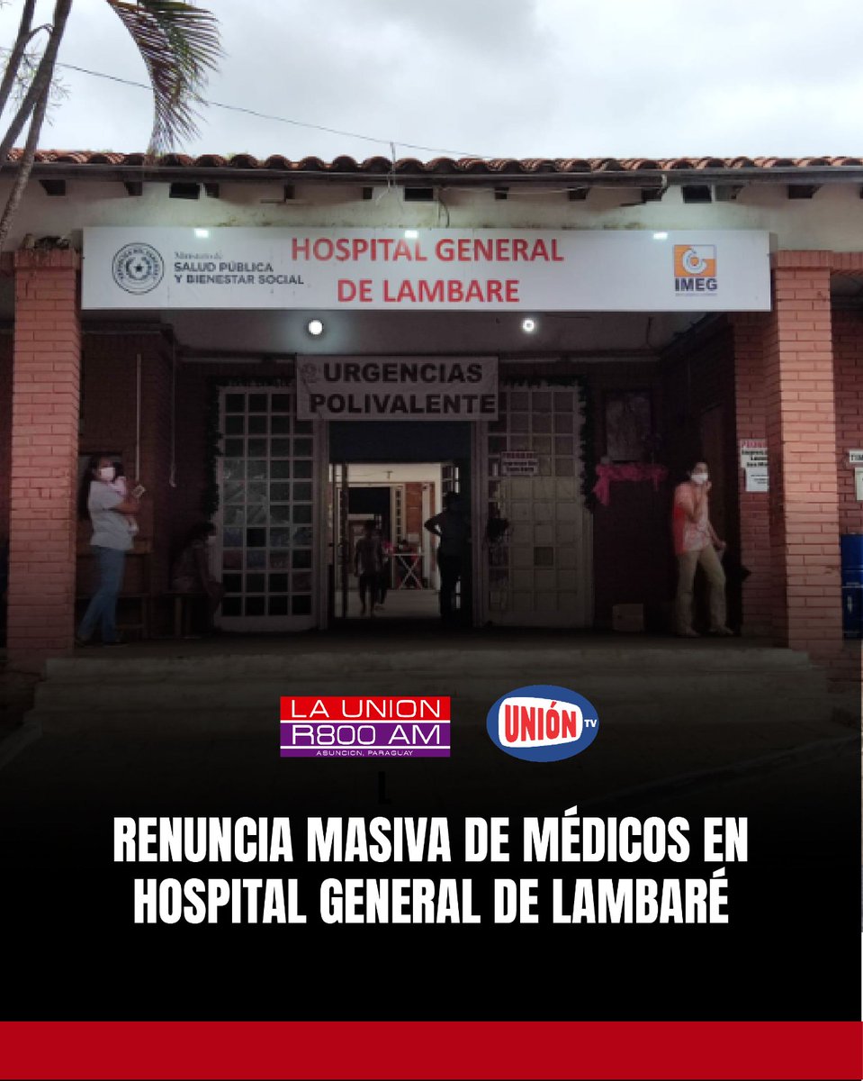 Launionam's tweet photo. 🧐¿QUÉ PASÓ AQUÍ?

Ocho jefes de departamentos del Hospital General de Lambaré renunciaron a sus cargos

Alegan que la institución estaría siendo utilizada con propósitos personales y/o políticos

💬"No contemplamos quedar sumidos en un silencio cómplice", refirieron. #R800AM https://t.co/vgVNklubou