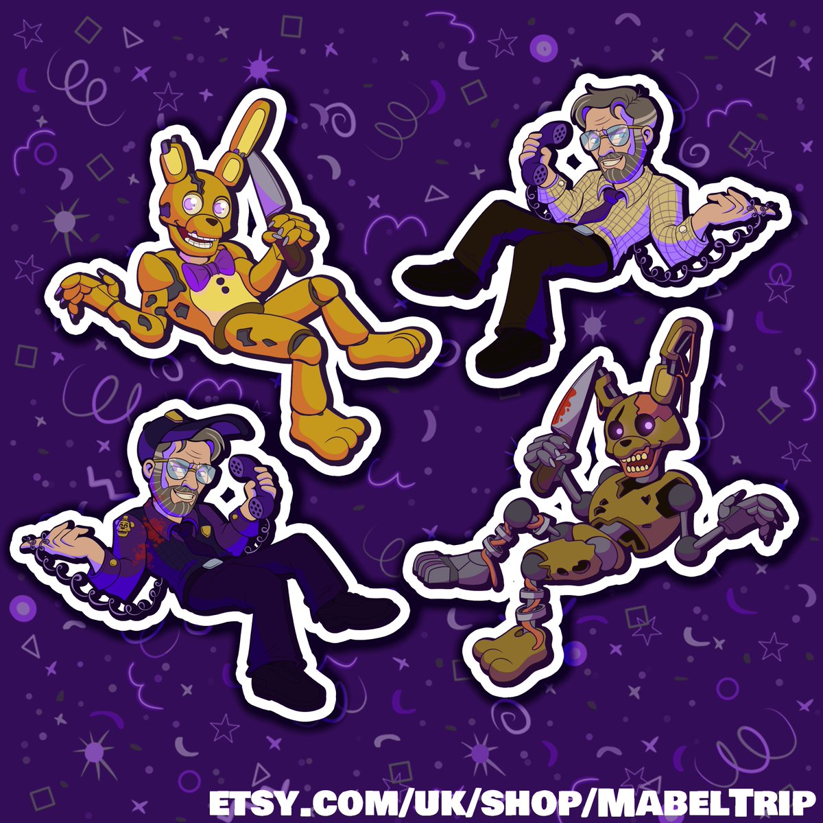 Got on the Afton train and drew many version 🐰 They're available on my Etsy as stickers too! etsy.com/uk/shop/MabelT… #FNAFMovie #afton #Williamafton #springtrap