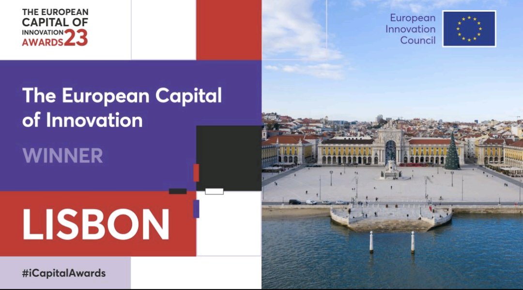 Lisbon 🇵🇹 is Europe's most innovative city! 👏🏼

Well done @CamaraLisboa on being awarded the European Capital of Innovation 🏆 by the @EU_Commission.

#Portugal #lisbon #lisboa #Entrepreneurship #startup #innovation #InnovationFactory #iCapitalAwards