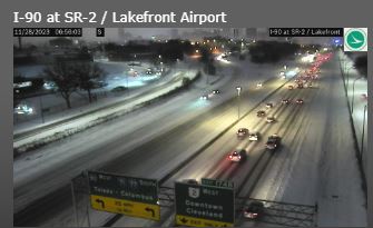 ODOT_Cleveland's tweet photo. Conditions are variable from dry to white out. Use caution on the roads this morning. Expect slower commute times in the snow belt. Over 80 trucks out in District 12 this morning. Give plow trucks room to work. https://t.co/eGYWt7rArx
