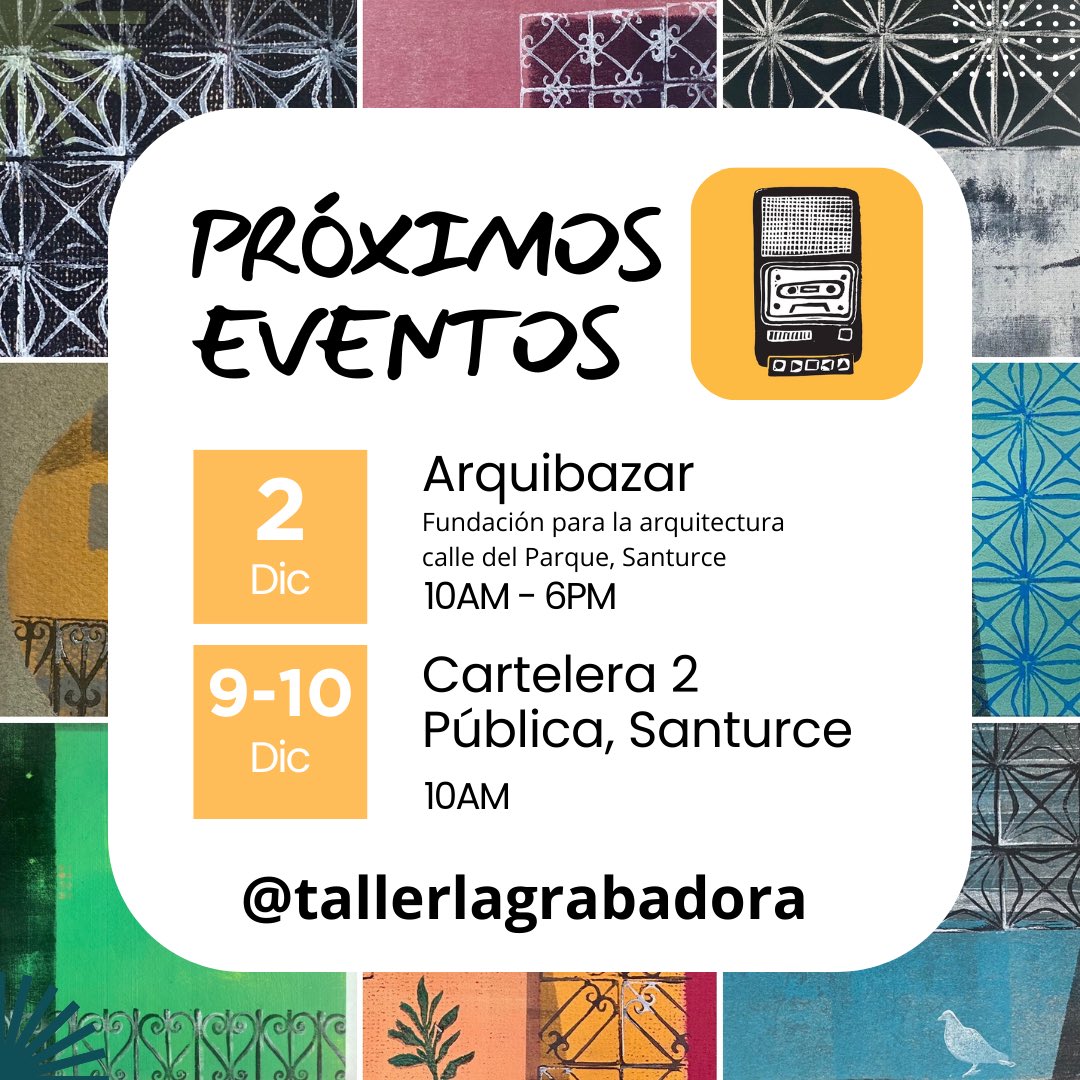 migumpierre's tweet photo. Próximos eventos de #tallerlagrabadora
#compraartepuertorriqueño https://t.co/vtlEcYnZdN