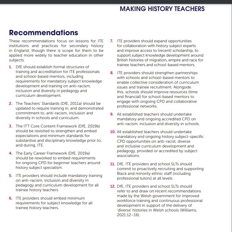 page 17 of the 'Making History Teachers' report makes 12 recommendations - really important reading for #ITE history teacher educators