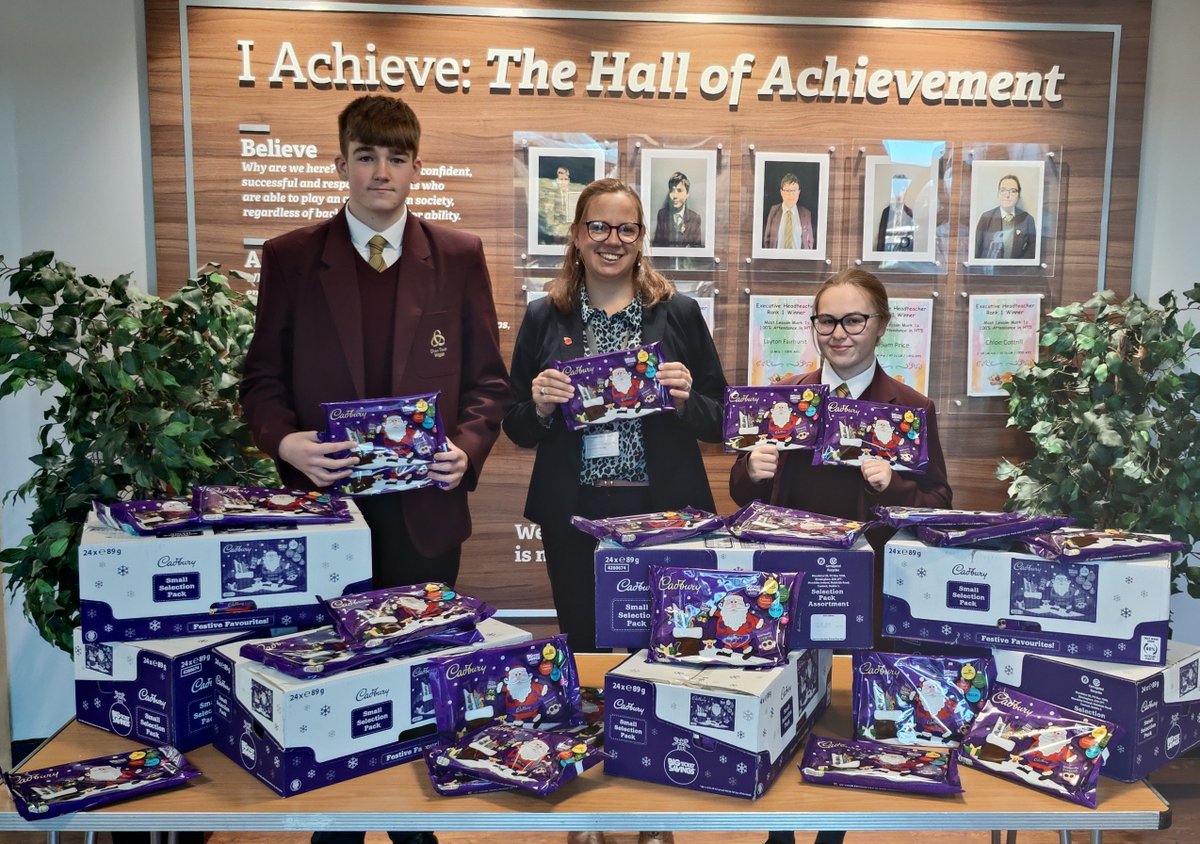 Pembasoc's tweet photo. Our thanks to Jen Evans (headteacher) and Suzanne Strong @DeanTrustWigan for providing selection boxes for our Christmas event. Pic of Jen Evans and head boy and girl with some of the selection boxes. Thanks for your support @LocalLifeMedia @WiganCouncil @WigToday @WiganBusiness https://t.co/2scz3pZ1bV