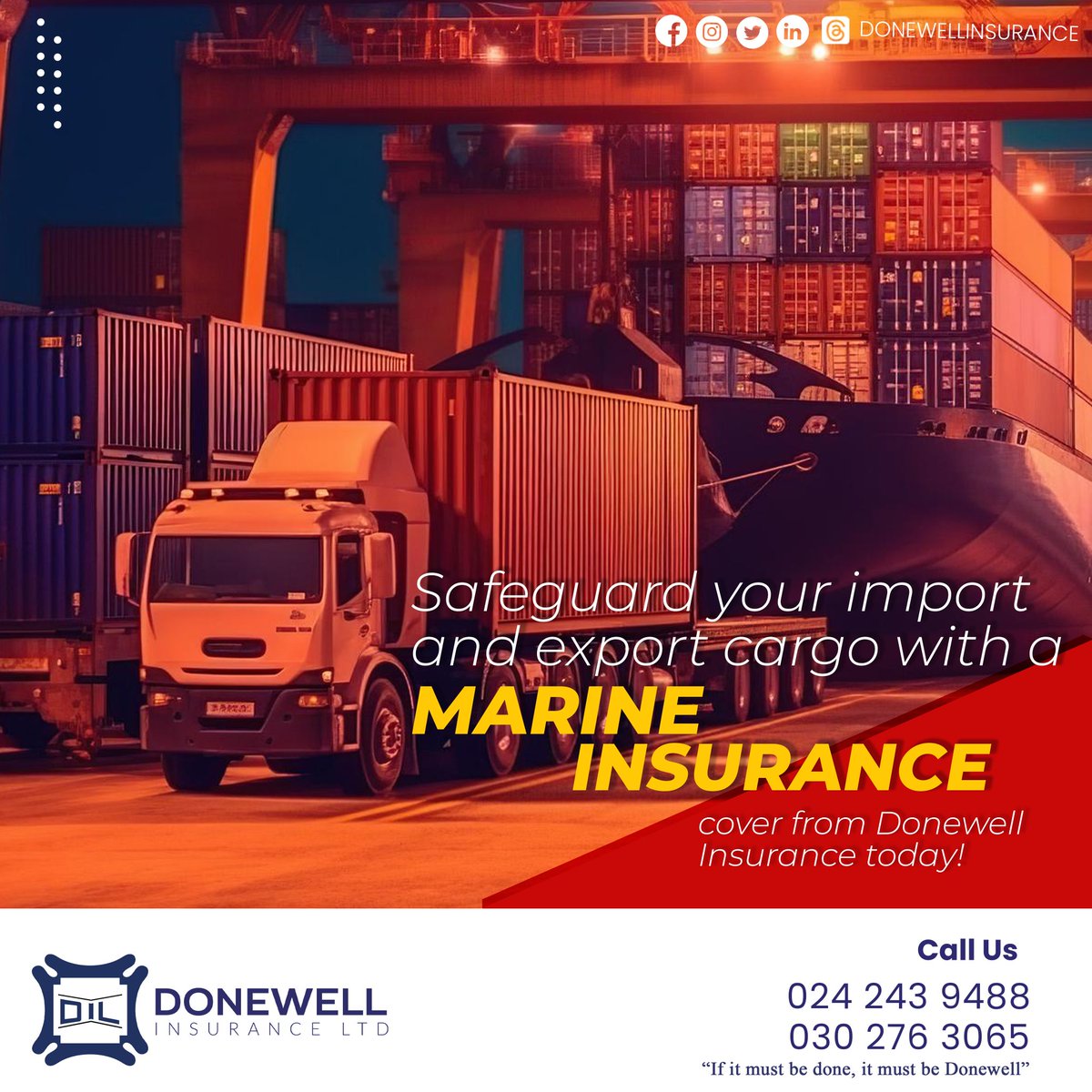 We have a policy to cover your imports and exports. Leave us a message and we will call you.

#marineinsurance #cargoinsurance #donewellinsurance