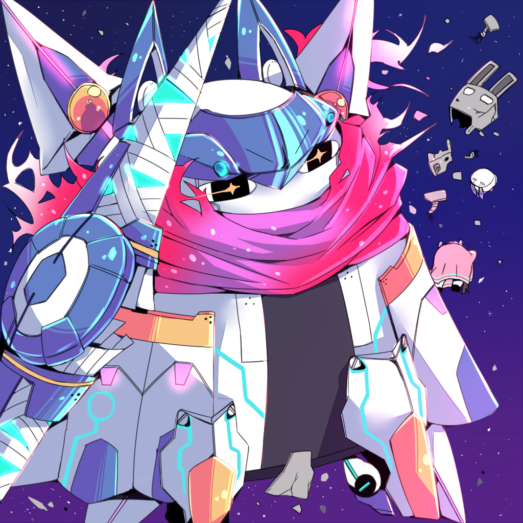pink scarf robot no humans scarf mecha weapon space  illustration images