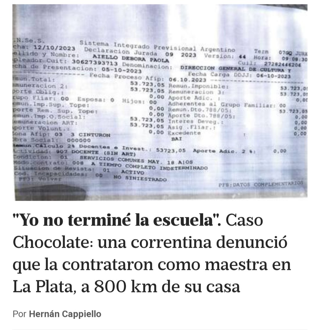 kmacandall's tweet photo. "Supe que era maestra en La Plata porque me puse a googlear el CUIT y eso no puede ser si yo no terminé la escuela y vivo en Corrientes. Mi abogada relacionó esta situación con lo del señor este Chocolate y por eso hicimos la denuncia"

PERONISMO=CORRUPCIÓN https://t.co/QzBvCzgO1F