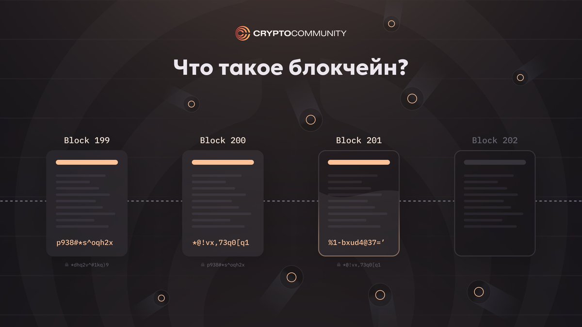 CCommunityAI's tweet photo. Блокчейн (цепочка из блоков) — это децентрализованная база данных, где каждый блок содержит набор информации, а также ссылку на предыдущий блок. Такая система создает непрерывную цепочку записей, которые трудно изменить или удалить 🔗

Все активности в рамках блокчейна защищены криптографией и консенсусом.

Работа блокчейна обеспечивается множеством компьютеров (нод или узлов) по всему миру. 

Ноды обрабатывают транзакции, создают новые блоки, обмениваются ими и хранят копии блокчейна.

Краткая история создания блокчейн-технологии 🕰️

— 1970-е годы: Ральф Меркл изобретает хеш-дерево (дерево Меркла). Если говорить просто, то Дерево Меркла — это способ организации данных, где информация разбивается на блоки, а затем создается древовидная структура, где каждый узел содержит хэш-сумму своих дочерних узлов.
— 1991 год: Стюарт Хабер и Скотт Сторнетта формулируют первую концепцию блокчейна на основе деревьев Меркла. Технология была запатентована, однако не получила публичного принятия. Патент истек в 2004 году.
— 2008 год: Сатоши Накамото публикует white paper биткоина.

Принцип работы блокчейна 💡

Представьте, что вы хотите перевести деньги маме. Для этого вы идете в банк или используете приложение. Заполняете все необходимые данные и инициируете перевод. Банк проверяет ваши документы, чтобы убедиться, что вы действительно являетесь владельцем этих денег. Затем он вносит запись в общую базу данных банка, что вы перевели определенную сумму своей маме.

В блокчейне транзакции проводятся похожим образом. Однако более децентрализовано 🫰

1. Стороны транзакции обмениваются информацией, зашифрованной при помощи криптографического алгоритма. Эта информация содержит данные о транзакции: отправитель, получатель и сумма.
2. Затем транзакция помещается в mempool (очередь транзакций, ожидающих подтверждения). Узлы/ноды сети группируют транзакции в блоки, проверяют и подтверждают их легитимность.
3. Чтобы транзакция была подтверждена, она должна быть одобрена большинством участников сети. В блокчейне используется механизм консенсуса, который определяет правила, по которым проводится проверка транзакций.
Самые популярные механизмы консенсуса: Proof-of-Work (PoW) и Proof-Of-Stake (PoS).

В PoW майнеры (участники сети) используют свои компьютеры для решения сложных математических задач, проверяют транзакции и создают новые блоки ⛏️

Чтобы создать новый блок, майнер должен найти решение математической задачи, которое называется хэш. Хэш — это уникальный цифровой отпечаток, который используется для проверки целостности данных. Если майнер находит решение задачи, он добавляет транзакции в блок и зашифровывает его. Затем он отправляет блок в сеть.
После того, как блок отправлен в сеть, он становится видимым для всех участников сети. Другие майнеры проверяют правильность блока и если она подтверждена, добавляют блок к цепочке.

Последовательность блоков в цепочке связана друг с другом хэшем предыдущего блока. Это означает, что если изменить хотя бы одну транзакцию в блоке, хэш блока изменится. Другие ноды в сети заметят вмешательство и отклонят блок.

В PoS аналогичная ситуация 🔓 Только майнеры заменяются валидаторами 🧐

Валидаторы получают право создавать новые блоки в зависимости от количества монет, которыми они владеют. Чем больше монет держит валидатор, тем больше у него вероятность создать новый блок.
Этот механизм консенсуса является более энергоэффективным, поскольку майнерам не требуется использовать мощное оборудование для решения задач.

В чем инновационность технологии блокчейна:

— Во-первых, блокчейн обеспечивает безопасность и прозрачность данных. Поскольку данные хранятся на множестве компьютеров, их невозможно подделать или изменить без изменения всех блоков в цепочке. Кроме того, все данные в блокчейне можно отследить и проверить.

— Во-вторых, блокчейн эффективен и экономичен. Поскольку данные хранятся на множестве компьютеров, нет необходимости в централизованном сервере. Это снижает затраты и повышает эффективность.

— В-третьих, у нас снижается зависимость от традиционных систем (банков, платежных операторов и тд). Мы можем самостоятельно передавать ценность, не зависеть от времени работы учреждений, географических и других ограничений.