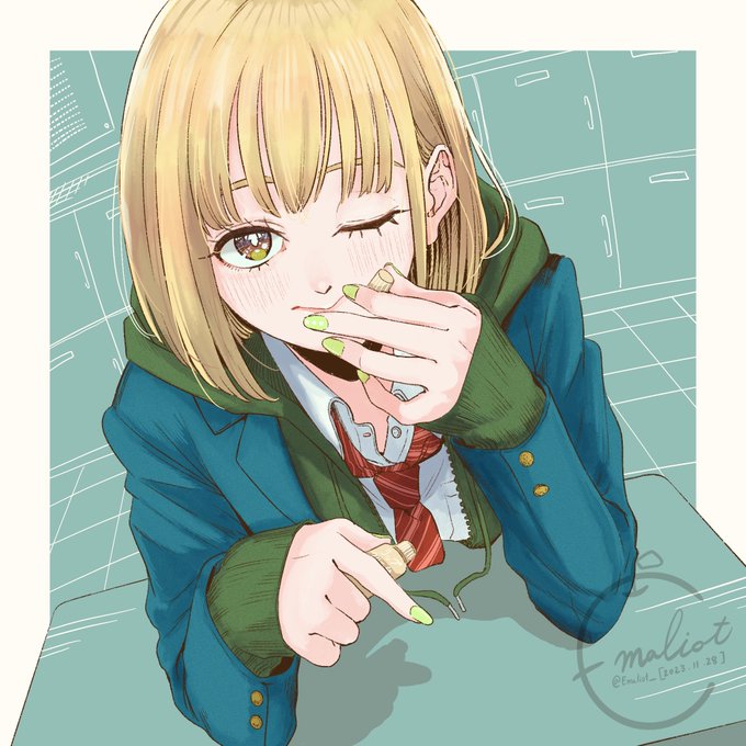 「green nails medium hair」 illustration images(Latest)