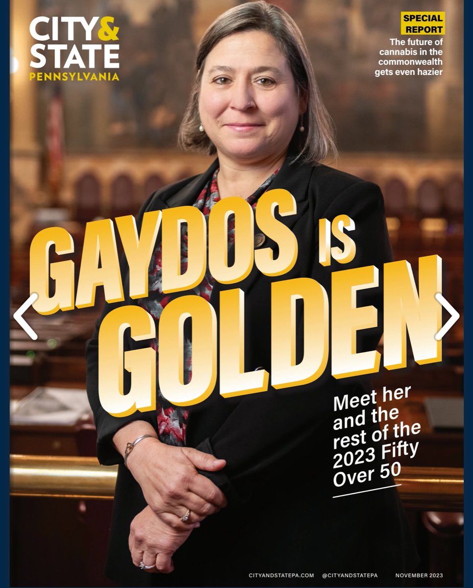 Thank you <a href="/CityAndStatePA/">City & State PA</a> for including me in this year’s Pennsylvania’s Fifty Over 50 power list, highlighting work of dedicated public servants in PA. I am proud and honored to be among the incredible honorees! And, to be chosen for the print cover! bit.ly/3sKis7p