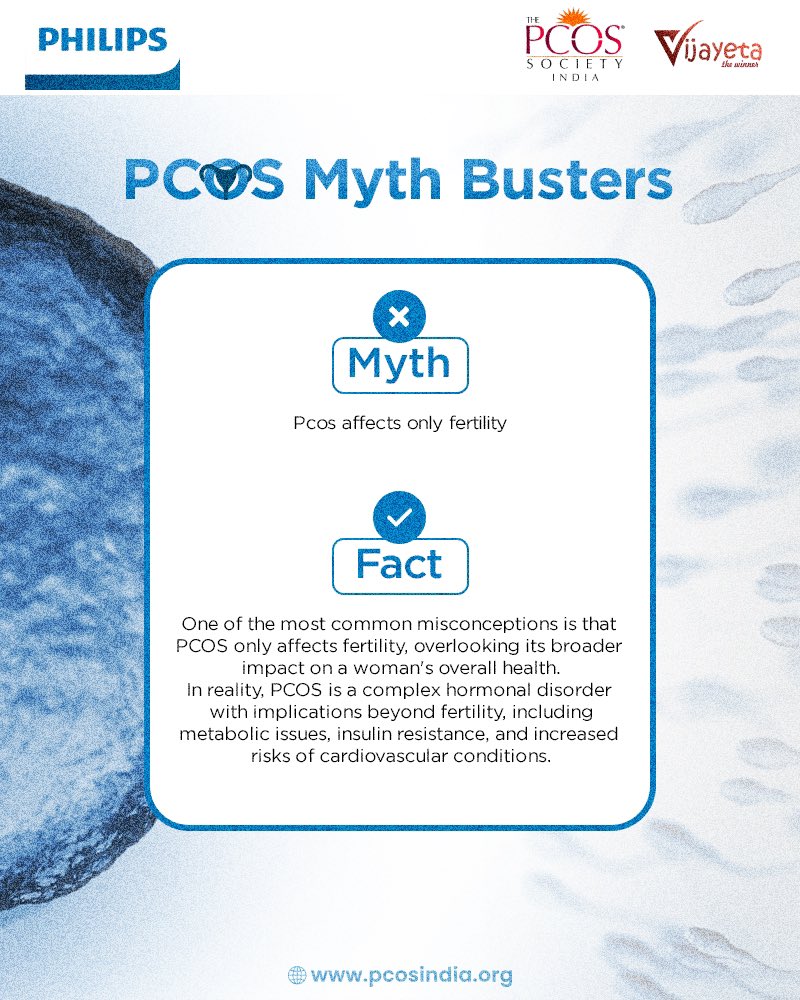 ThePCOS_India's tweet image. Busting PCOS myths!

PCOS is not just about fertility. It is a complex hormonal condition with far-reaching impacts on overall health, from metabolism to cardiovascular risks.

#pcosmyth #mythbusting #pcoscommunity #pcosproblems #pcosfertility #pcosandfertility