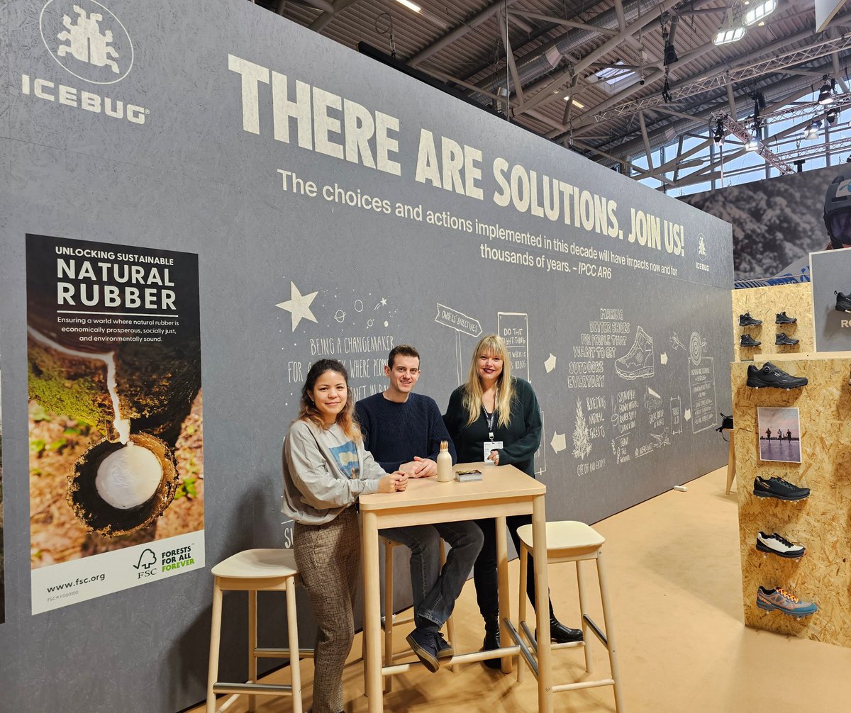 FSC_IC's tweet photo. We are at @ispo Munich, the world's largest trade fair for the sports industry!  

👋 Visit us and #Icebug at our booth A2/305 to discuss the importance of responsibly sourced natural rubber, viscose, cork, and other renewable materials.  

#NaturalRubber #ispomunich2023 https://t.co/RG5nc5WuKi