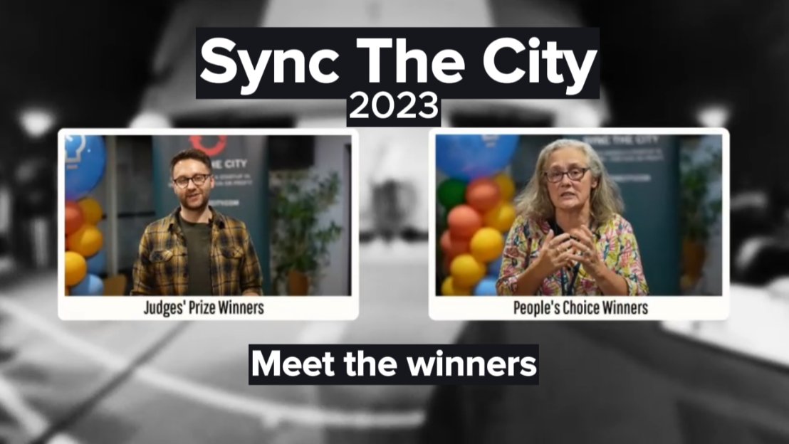 Celebrating the winners of Sync the City 2023! 👏 Matthew Brookson- winner of the Judges' prize of £3,000 for his idea: “Trailblazers”. and Nicky Turner - winner of the People's Choice award of £1,000 for her pitch to develop “HubL”.